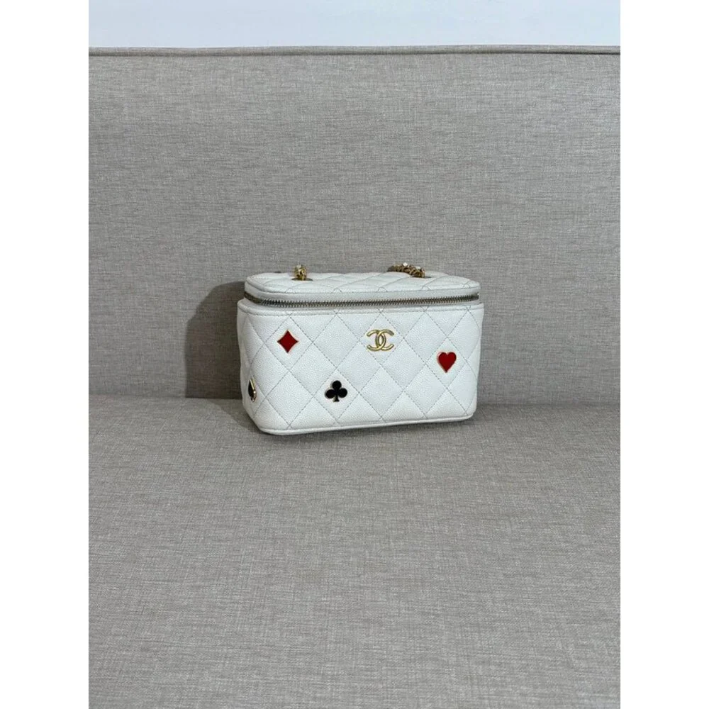 CHANEL White Caviar Vanity Case Small GHW